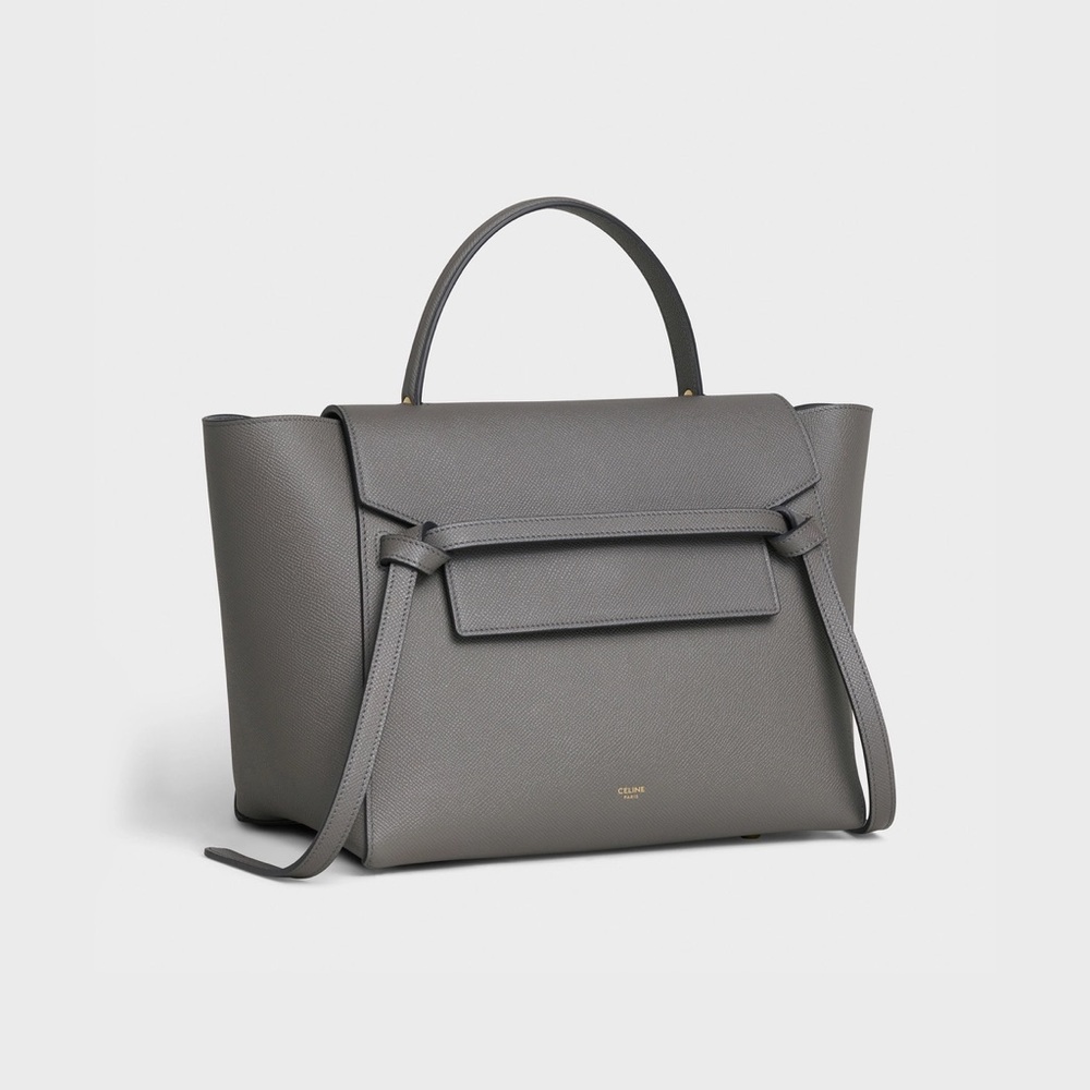 CELINE💎Grained Calfskin Mini Belt Bag LARGE💎Grey Saffiano Gold💎LIKE NEW - Picture 3 of 17